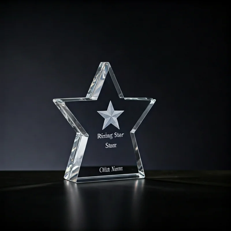 7-inch optical crystal starburst award, engraved with 'Rising Star' and recipient's name