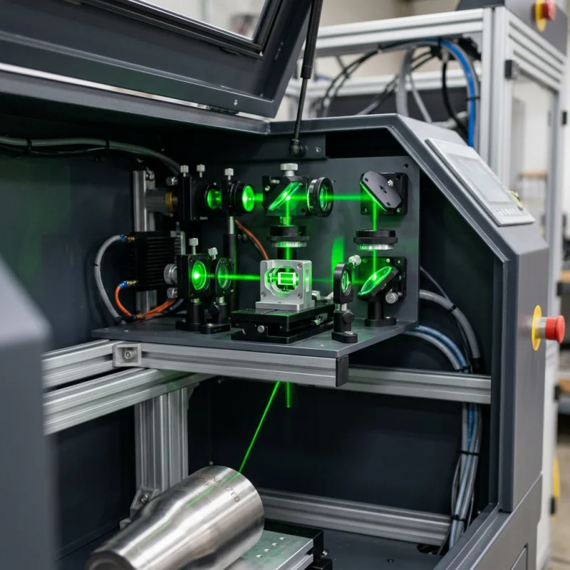 Sistem optik presisi laser dan kristal pengganda frekuensi pada mesin laser industri
