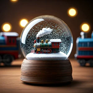 溫暖LED燈光下的火車雪花球