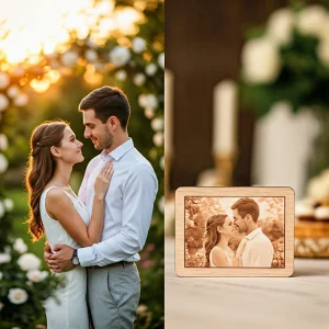 Décoration de mariage élégante avec photo de fiançailles du couple