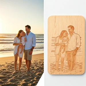Personalized wood and stone gifts, custom-engraved to tell family adventure stories and cherished memories.