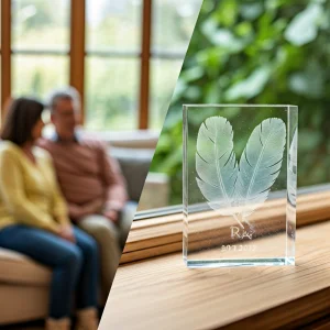 Regalo conmemorativo para mascotas: pluma grabada a láser y personalizada para un recuerdo duradero.