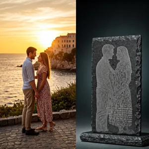 Collection of personalized stone engraving ideas, custom designs, and imagery on various engraved stones.