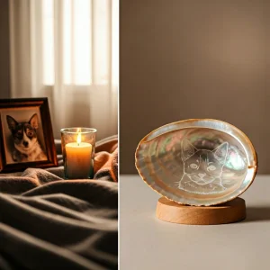 Gravura de concha intrincada para lembrança duradoura de animais de estimação no National Pet Memorial Day.