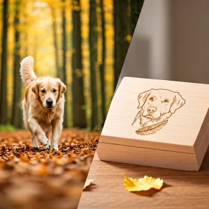 Personalized leaf pet memorial with engraved name and paw print, a heartfelt tribute to a beloved pet.