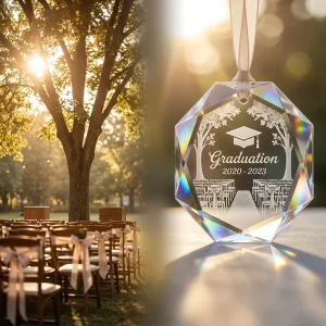 Recuerdo de adorno de graduación de cristal óptico grabado con láser con grabado personalizado