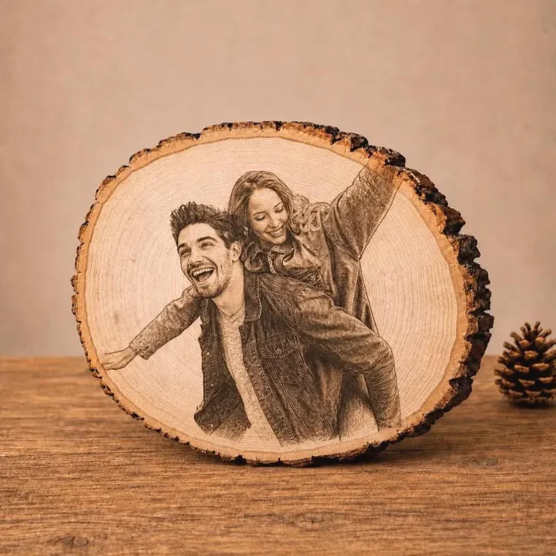Personalized Photo Engraved Wood Slice – Custom Laser Engraved Tree Round
