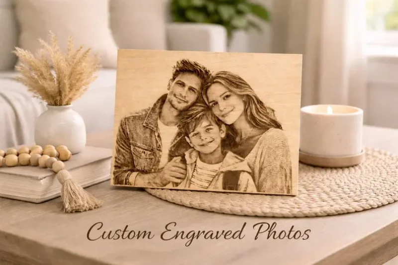 Personalized Photo Engraved Wooden Plaque – Custom Square Laser Engraved Wood Sign