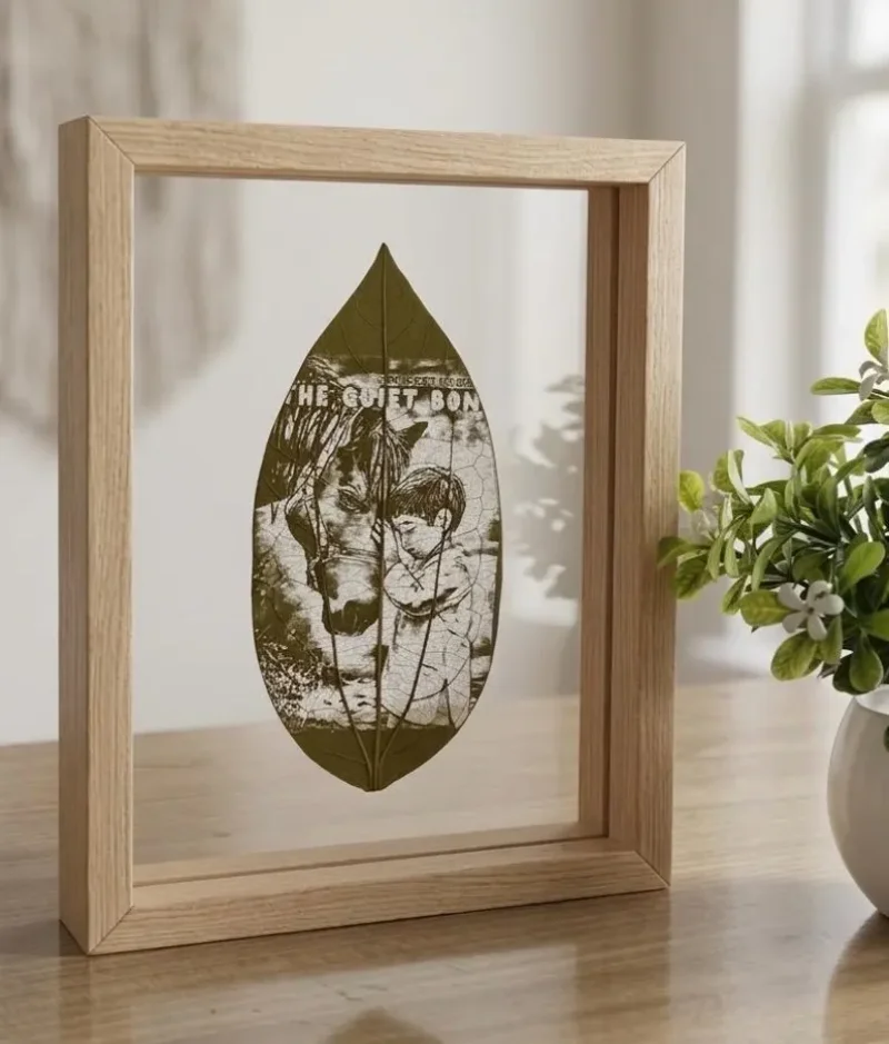 Personalized Leaf Engraved Photo Frame – Custom Laser Engraved Real Leaf Keepsake