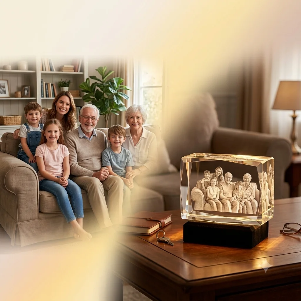 Custom Family Portrait Crystal Keepsake